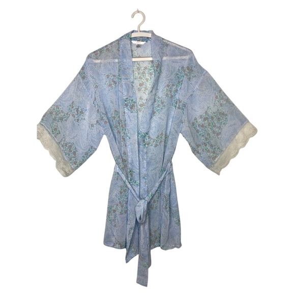 Flora Nikrooz Small Medium S/M Robe Short Blue Semi-sheer - Picture 1 of 7